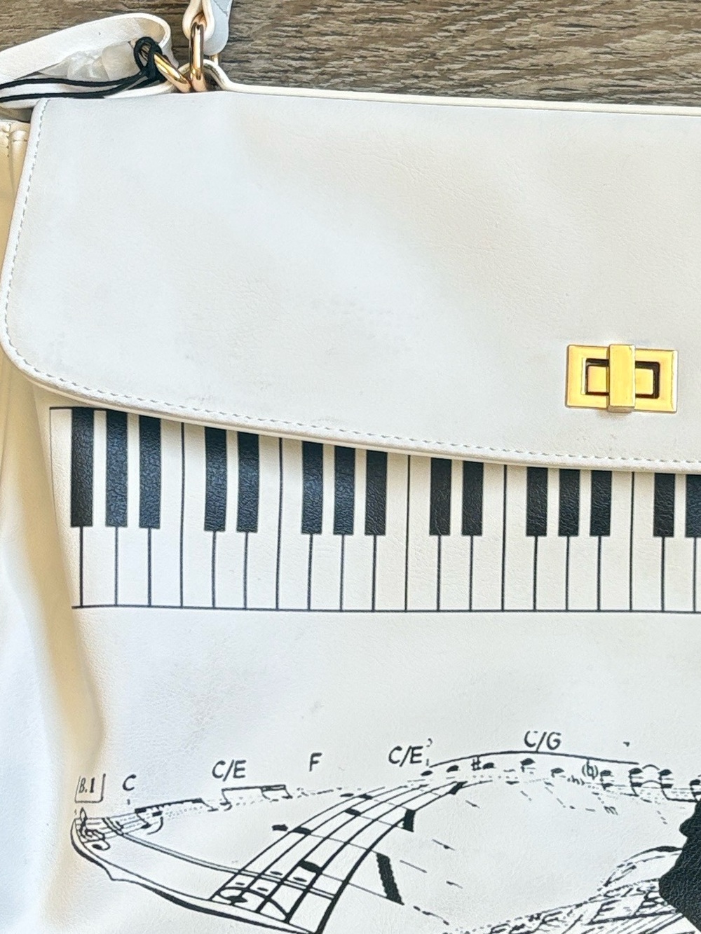 Praying White Drummer Boy Piano Key Music Note Top-Handle Purse Crossbody Strap - Picture 7 of 7